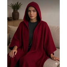 Alpin Unisex Oversize Kapüşonlu Panço – Bordo (Premium Kışlık Kumaş)