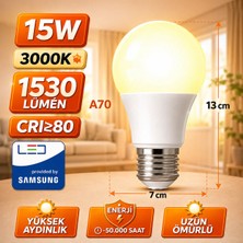 ARYES 15W E27 LED Ampul 3000K Doğal Sarı Işık 1530 Lümen Güçlü Işık