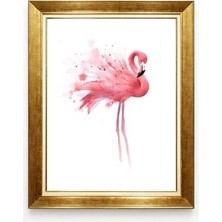 Tablore Altın Çerçeveli Pembe Flamingo Suluboya Modern Kanvas Tablo - Çocuk Odası ve Salon Duvar Dekoru