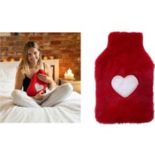 AyrStore Sıcak Su Torbası Peluş Kalpli,kırmızı Termofor 27X17X2CM 1 Litre