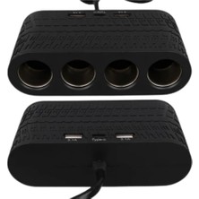 Renas Store Araç Çakmak Çoklayıcı 4 Çıkışlı 2 USB Type C Girişli Çok Fonksiyonlu Şarj Ünitesi