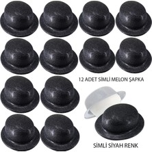 Renas Store Siyah Renk Simli Melon Yuvarlak Parti Şapkası 12 Adet