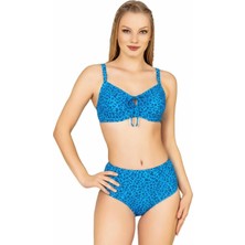 Endeep Kadın Balenli Destekli Büyük Beden Mavi Yüksek Bel Bikini Takımı