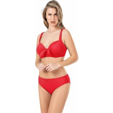 Endeep Kadın Fiyonk ve Taş Detaylı Büyük Beden Nar Çiçeği Bikini Takımı