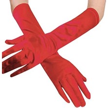 Renas Store Kırmızı Renk Dirseğe Kadar Uzun Kumaş Eldiven 40 cm