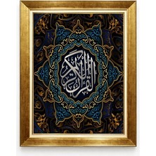 Tablore Altın Varaklı Çerçeveli Lacivert Islam Sanatı Kur'an-I Kerim Hat Yazılı Tablo Dekoratif Ayet Panosu