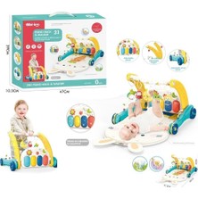 Küçük Hazine BIB6015 -Vardem Piyanolu 2 In 1 Bebek Yürüteci ve Tavşan Desenli Mavi Oyun Halısı