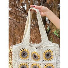Bernishoes Sunrise El Yapımı Koton Iplikli Maxi Tote Omuz Çantası Krem