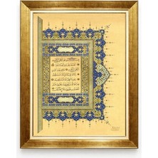 Tablore Fatiha Suresi Hat Sanatı Tablosu Mavi Altın Saray Tezhibi Lüks Duvar Dekoru