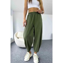 Nana & Mayka Moda Die&More Kadın Haki Şalvar Pantolon Salaş Dört Mevsim Rahat Pamuk Lastikli Bel Günlük Model Gabardin