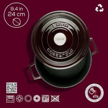 AyrStore Metal Premium Serisi - Döküm Yuvarlak Tencere, 24 Cm, Majolik Mor
