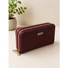 Zeydila Bordo Elegance Çift Fermuarlı Kadın Cüzdan