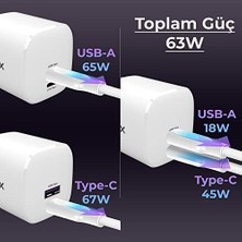 AyrStore Bix SV67 65W Gan Usb-A Supervooc 2.0 + 67W Pd Type-C Çift Bağlantı Noktalı Yüksek Hızlı Şarj Cihazı, Oppo Find X2, Reno 6, 5, 4, Realme 8 Pro, Gt Neo 2
