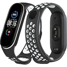Renas Store Mi Band 4 Spor Delikli Kordon - Siyah-Beyaz