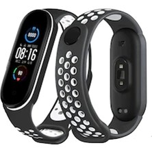 Renas Store Mi Band 4 Spor Delikli Kordon - Siyah-Beyaz