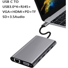 AyrStore Type-C To HDMI Adaptör 11 In 1 Dört USB 3.0 Bağlantı Noktası 4K HDMI VGA Type C Pd Usb3.0 Ethernet Sd Tf Kart Okuyucu 3.5mm Aux MacBook Pro Air Uyumlu