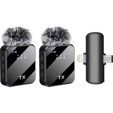 AyrStore Kablosuz Yaka Mikrofonu Çiftli Mikrofon 15 16 17 ile Uyumlu Type-C/lightning Portlu Telefon Pc Tablet Video Kayıt Röportaj Canlı Yayın Vlog Kablosuz Mikrofon F15-2