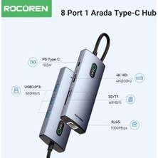 AyrStore 8 Portlu 4K 30Hz Gigabit Ethernet Sd Tf Kart Okuyuculu 3*usb3.0 Pd 100W Destekli Hub Çoklayıcı