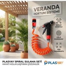 Plasyay Spiral Balkon Araç Yıkama Bahçe Sulama Hortumu ve Musluk Adaptörlü Turuncu 2 Metre