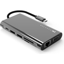 AyrStore 11-In-1 Usb-C Hub ve Çoklayıcı | Hdmı, Vga, Ethernet ve 100W Pd | MacBook ve Usb-C Laptoplar Için Profesyonel Hub Gri
