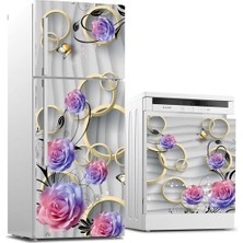 AyrStore Buzdolabı ve Bulaşık Makinası Beyaz Eşya Kaplama 3D Gül Yuvarlak