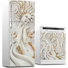 AyrStore Buzdolabı ve Bulaşık Makinası Beyaz Eşya Kaplama Altın Saçlı Kız