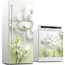 AyrStore Buzdolabı ve Bulaşık Makinası Beyaz Eşya Kaplama 3D Yeşil Lale