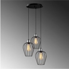 AyrStore LED Modern Tel 3'lü Tepsi Sarkıt Siyah Aydınlatma Yatak Odası E27 Uyumlu, SIYAH-6706