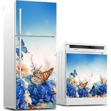 AyrStore Buzdolabı ve Bulaşık Makinası Beyaz Eşya Kaplama Mavi Kelebek