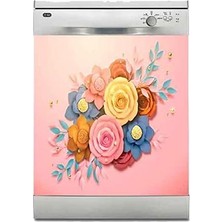 AyrStore Bulaşık Makinesi Kaplama Beyaz Eşya Kaplama 3 Boyutlu Gül