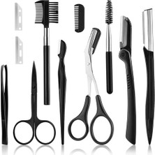 AyrStore Kaş Tıraş Makinesi Kaş Seti, 11 Parça Kaş Şekillendirme Seti, Yüz Tıraş Bıçağı Kaş Fırçası Kaş Makası Cımbız ve Saklama Çantası, Kadın ve Erkekler Için