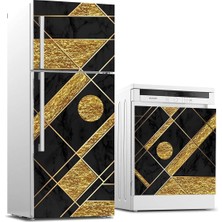 AyrStore Buzdolabı ve Bulaşık Makinası Beyaz Eşya Kaplama 3D Koyu Mermer Altın