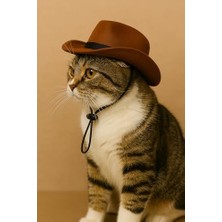 Kedi ve Küçük Irk Köpek Kovboy Şapkası, Keçe Malzeme,, Ayarlanabilir Lastikli Askı, Özel Günler ve Fotoğraf Çekimleri Için