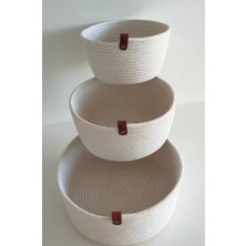 AyrStore Dekoratif 3 Adet Yuvarlak Sepet Krem Jütçok Amaçlı Düzenleyici Organizer