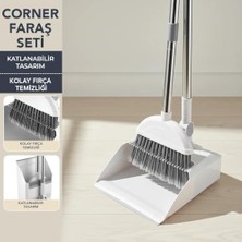 AyrStore Corner Taraklı ve Saplı Faraş Süpürge Seti - Katlanabilir Dik Faraş Takımı - Paslanmaz Çelik Saplı Ergonomik Temizlik Seti (Beyaz -)