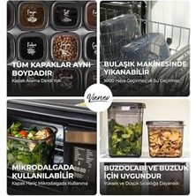 AyrStore Vienev Beyaz Serigrafi Etiketli Kare Erzak Saklama Kabı 12'li Set 4x(0,55 Litre, 1,2 Litre, 1,75 Litre)