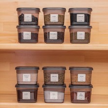 AyrStore 430-GR Çok Amaçlı Etiketli Baharatlık Kahvaltılık 12 Li Kapaklı Saklama Kabı 600 cc