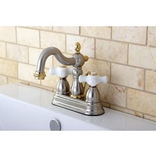 KB1609PX 4" Lavabo Bataryası Porselen Çapraz Kolu, Fırçalanmış Nikel/parlak Pirinç