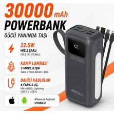 Seyoni 30.000 Mah LED Kamp Işıklı Powerbank Hızlı Şarj 4 USB 1 Type-C 1 Çoklu Kablolu Powerbank