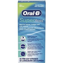 Oral-B Super Floss Önceden Kesilmiş Teller Diş Ipi, Nane, 50 Adet