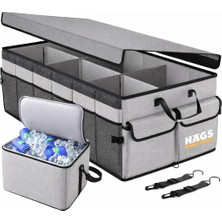Araç Bagaj Düzenleyici, Soğutucu Çantalı Bagaj Organizer Sağlam Katlanabilir, Otomobil ve Suv`lar Için, Cepli, 3 Ana Bölmeli, 100L: 90X40X28 cm - Gri