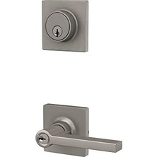 Kare Anahtarlı Giriş Kapı Kolu ve Tek Silindir Sürgü ile Düz Kol, Nikel Kaplama