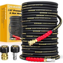 Eveage 3/8 "basınçlı Yıkama Hortumu 100 Ft, 4800PSI Sanayi Sınıfı Çelik Tel Örgülü ve Sentetik Kauçuk Ceket, Kink Dayanıklı ve Soğuk Su Max 266 ° F Güç Yıkama Hortumu, 2 Adet M22 14MM Adaptör