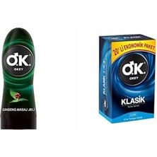 Ginseng Kayganlaştırıcı ve Masaj Jeli (1 x 200 Ml) + Okey Klasik Kolay Takılan Ekonomik Paket Prezervatif (1 x 20 Adet)