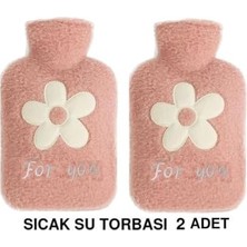 Iki Adet Sıcak Su Torbası Peluş Papatya Desenli Pembe 21X13,5X2CM 500 ml