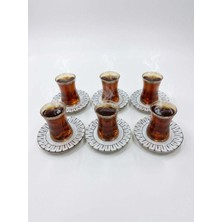 altabi Çay Takımı 6 Kişilik Seramik Tabaklı Çay Bardağı + Çay Tabağı