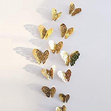 Profisher Ev Dekorasyon 3D Metalik Renk Oyma Pvc Kelebek 12 Li Süsleme Model Y3