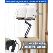 Ayarlanabilir Masa Kenarı Kitap ve Tablet Standı – 360° Dönebilen, 87.5cm Yükseklik Ayarlı, Kelepçeli Metal Kol, Şeffaf Akrilik Panel, Kitap Okuma, Tablet, iPad ile Uyumlu | P87