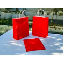 Orbak Kağıtçılık 1.kalite 18X8X24CM 3’lü Kırmızı Renkli Kraft Kağıt Çanta Hediye Poşeti Hediye Paketi Kraft Çanta