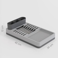 Aqua Gri Tezgah Üstü Bulaşıklık - 42X26X12 cm Pratik Tabak ve Bardak Kurutma Rafı - Modern Mutfak Organizeri